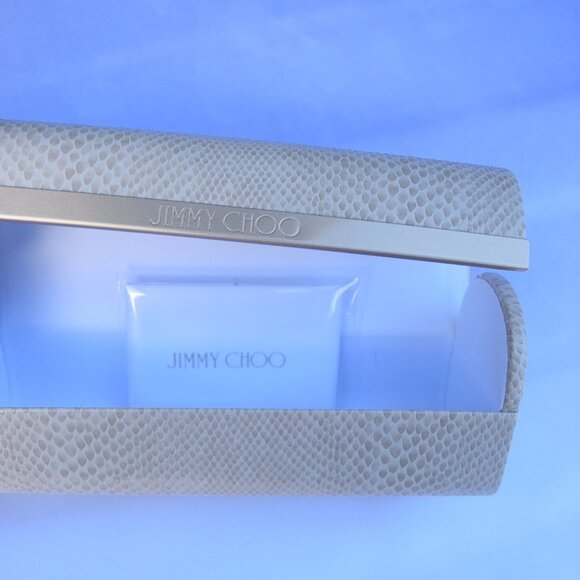 Jimmy Choo Sunglasses Case,Snake-Texture Leather Magnetic,Gold Trim,White Cloth - Picture 4 of 13